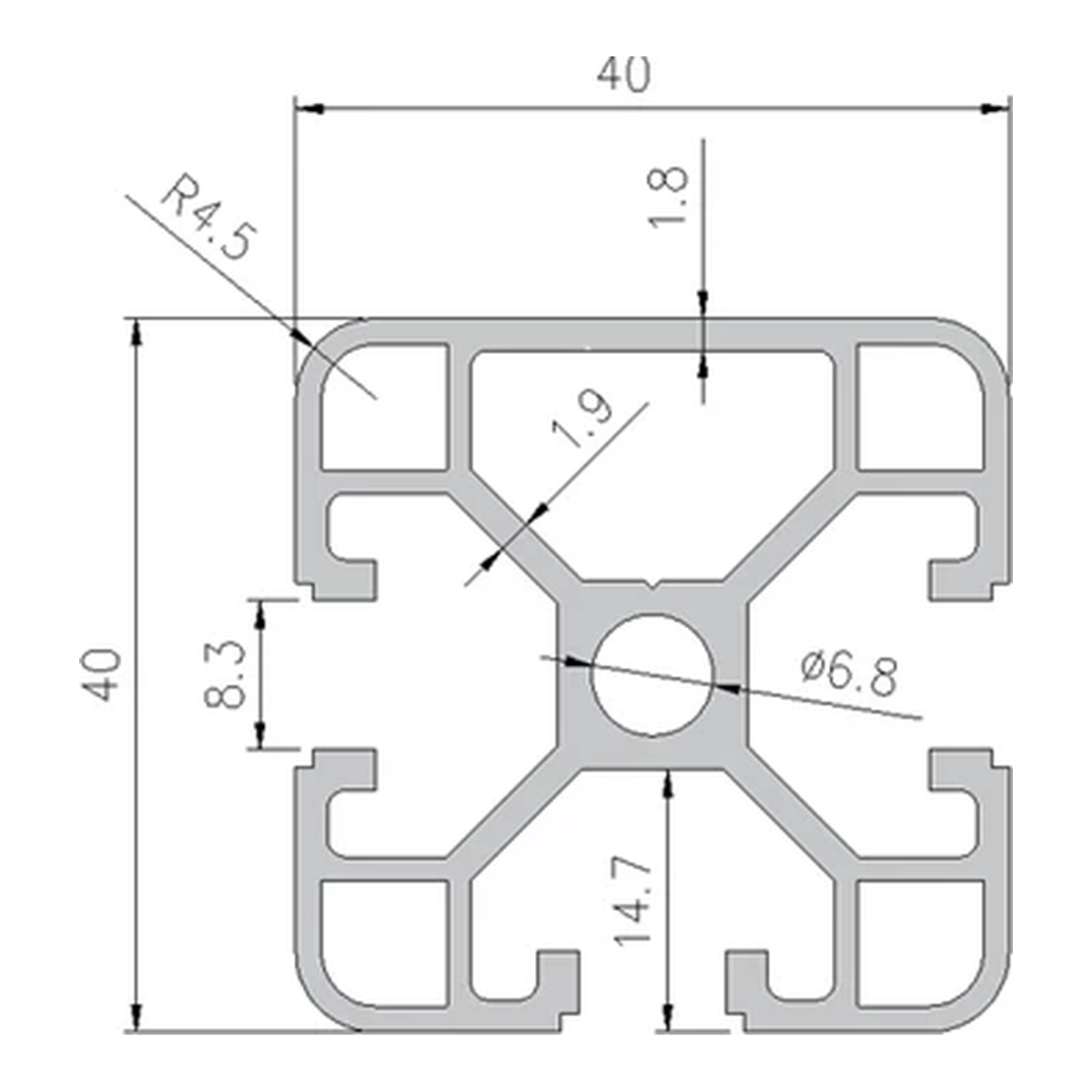 4040N1 profile cross-section with dimensions