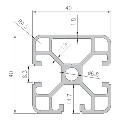 4040N1 profile cross-section with dimensions