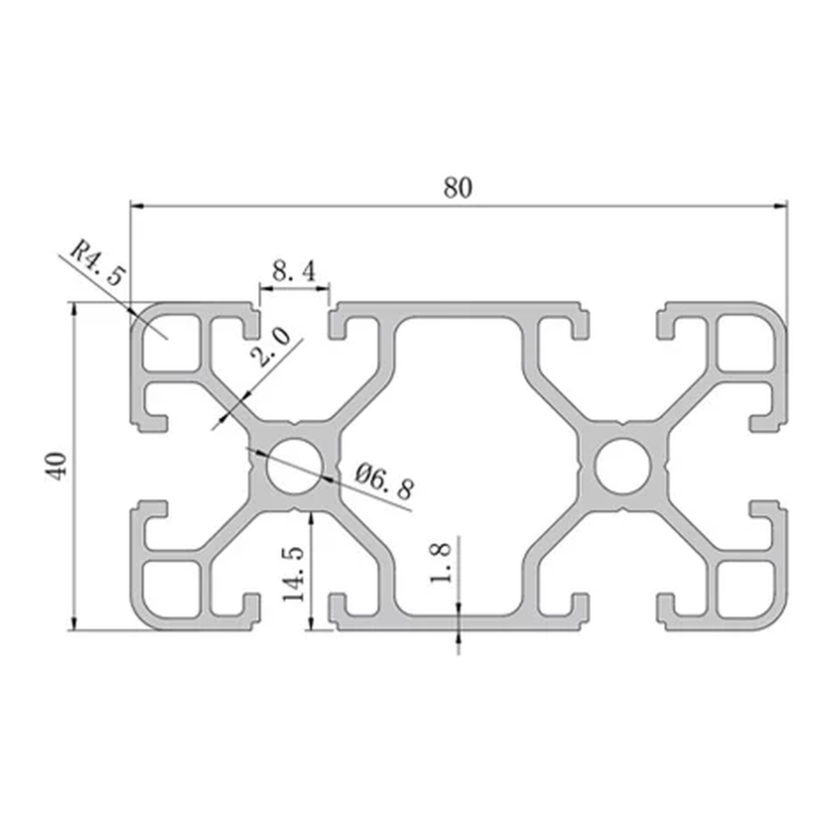 4080 profile cross-section with dimensions