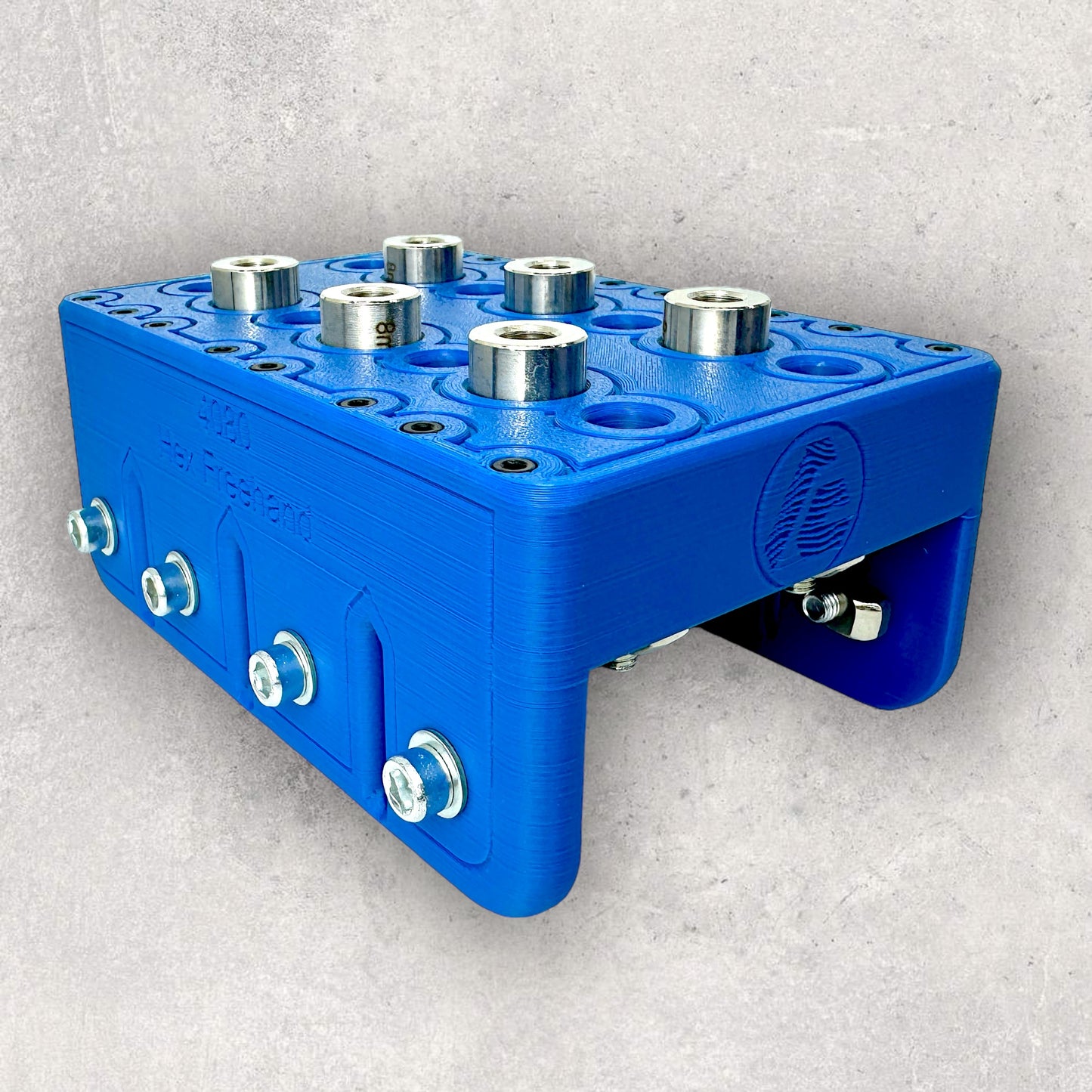 8020, 80/20, 4040, 4080, 4040 aluminum, 4080 aluminum, 4040 aluminium, 4080 aluminium, 40 Series, Aluminum Extrusion, Drilling Jig, Precision Drilling, Precision Hand Tool, 4080 Hex Freehand Drilling Jig, Front Right View