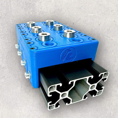 8020, 80/20, 4040, 4080, 4040 aluminum, 4080 aluminum, 4040 aluminium, 4080 aluminium, 40 Series, Aluminum Extrusion, Drilling Jig, Precision Drilling, Precision Hand Tool, 4080 Hex Freehand Drilling Jig, Front View