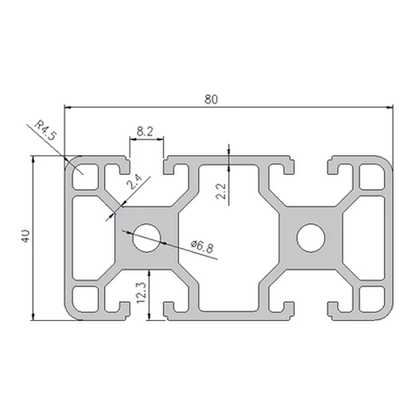 4080N2 Opposite Faces profile cross-section with dimensions