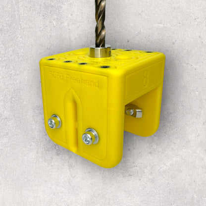 8020, 80/20, 5050, 5050 aluminum, 5050 aluminium, 50 Series, Aluminum Extrusion, Drilling Jig, Precision Drilling, Precision Hand Tool, 5050 Freehand Drilling Jig, Drill Bits Front Left View