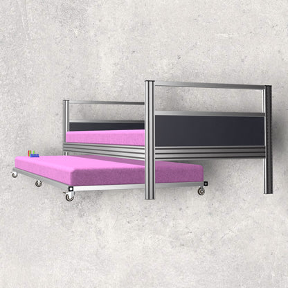 aluminum extrusion double bed, slide out under bed, single size bed, digital download, aluminum extrusion structure, build plan, cad, the aluminum carpenter, 8020, 80/20, side view