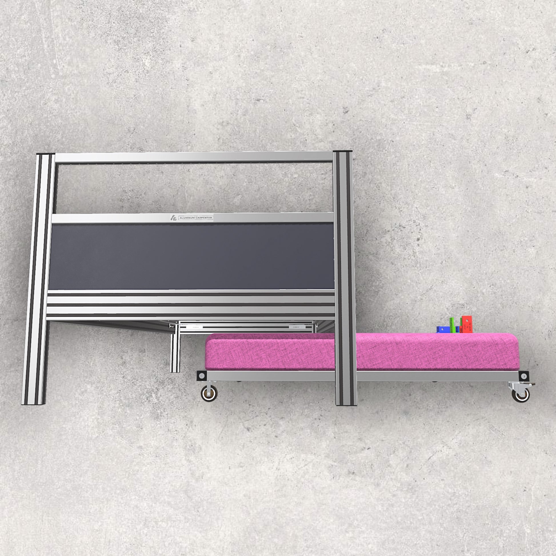 aluminum extrusion double bed, slide out under bed, single size bed, digital download, aluminum extrusion structure, build plan, cad, the aluminum carpenter, 8020, 80/20, front view