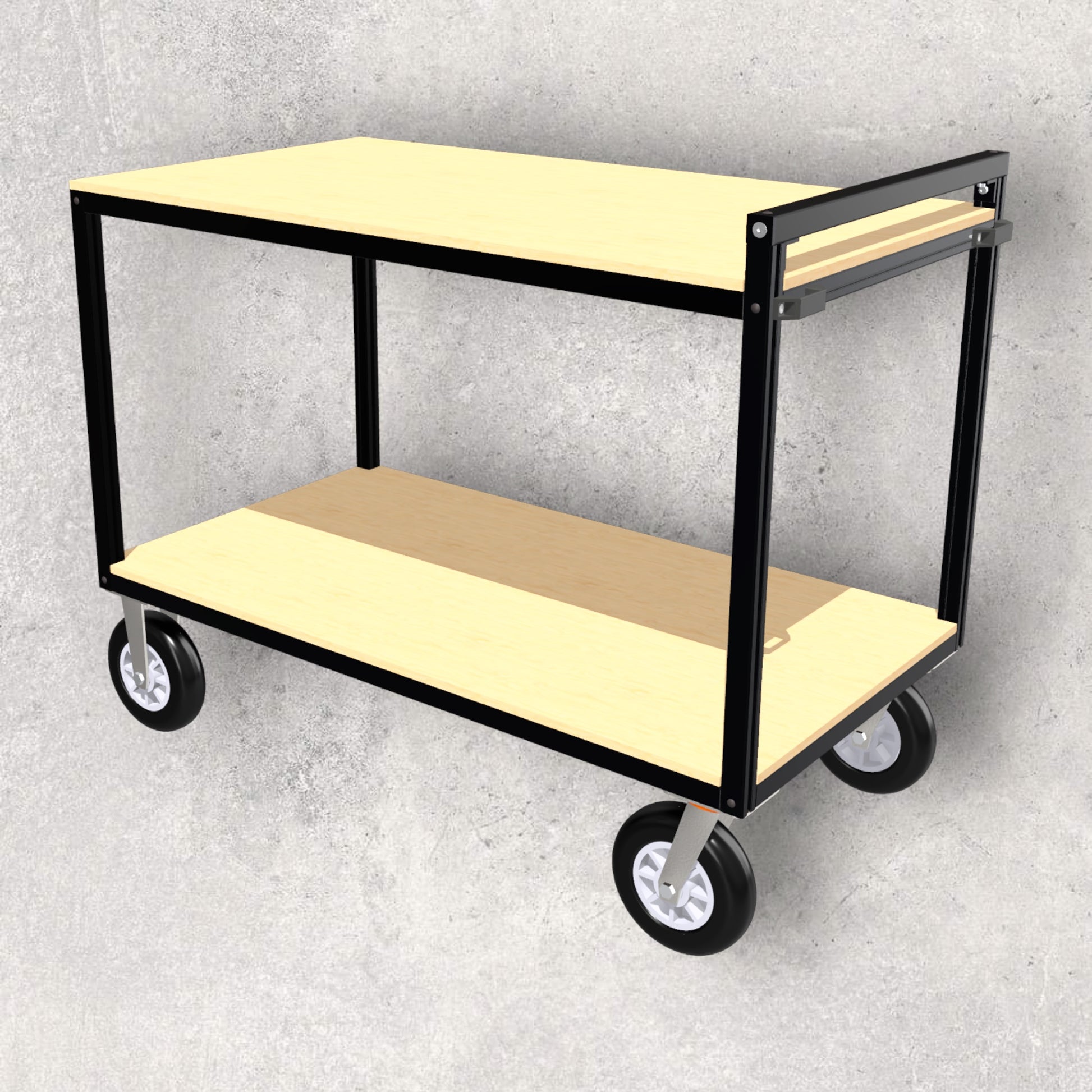 aluminum extrusion smalll cart, mobile cart, trolley, simple cart, push cart, material fusion, digital download, aluminum extrusion structure, build plan, cad, the aluminum carpenter, 8020, 80/20, side view