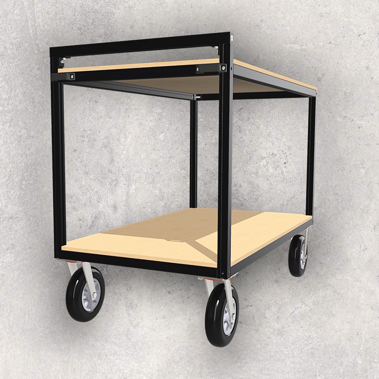 aluminum extrusion smalll cart, mobile cart, trolley, simple cart, push cart, material fusion, digital download, aluminum extrusion structure, build plan, cad, the aluminum carpenter, 8020, 80/20, front view