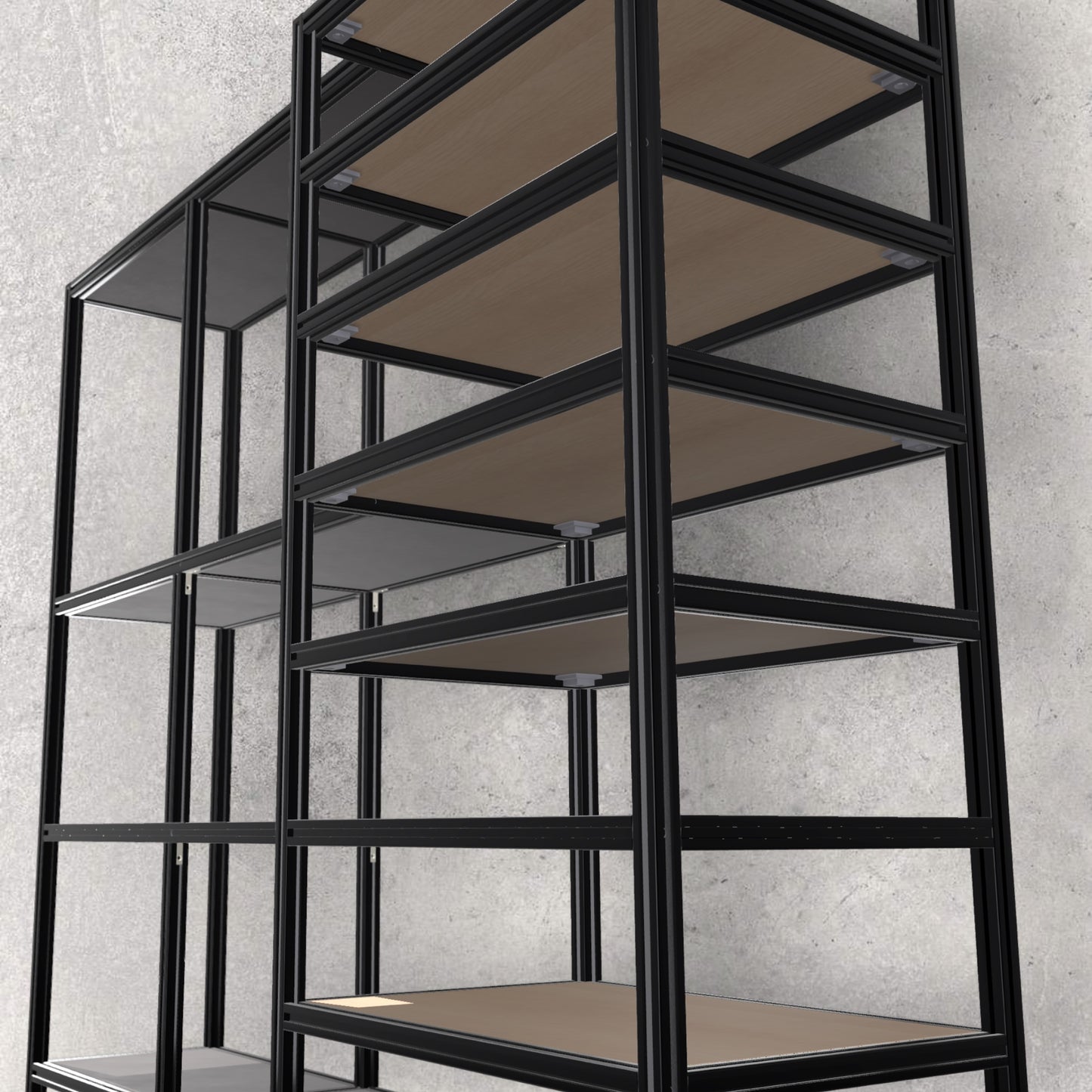 Aluminum Shelf, Study Room Shelf, Multipurpose, Aluminum Design, 3D Model, material fusion, digital download, aluminum extrusion structure, build plan, cad, the aluminum carpenter, 8020, 80/20, mid view