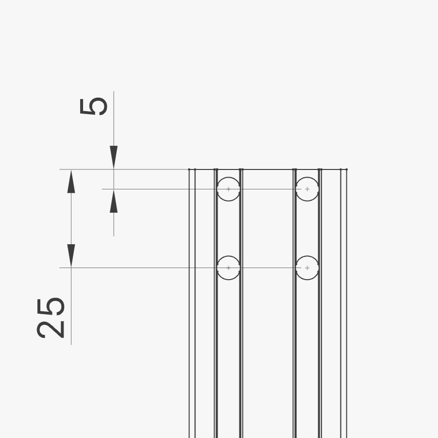 8020, 80/20, 2020, 2020 aluminum, 2020 aluminium, 20 Series, Aluminum Extrusion, Drilling Jig, Precision Drilling, Precision Hand Tool, 2040 5 & 25mm Drilling Jig, 2D Diagram