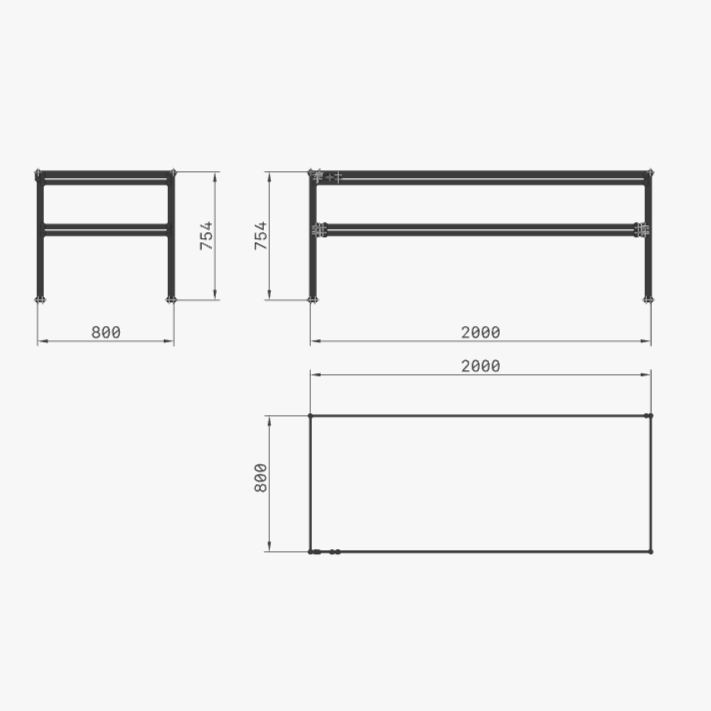 simple workshop table, workbench, aluminum extrusion table workbench, digital download, aluminum extrusion structure, build plan, cad, the aluminum carpenter, 8020, 80/20, dimensions