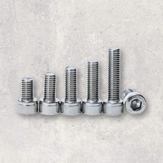 The Aluminum Carpenter, 8020, 80/20, Aluminium extrusion, Aluminum extrusion, Fixtures, Fasteners, Tools, Socket Head Cap Screw, M5, Stainless Steel, Lengths Side by Side