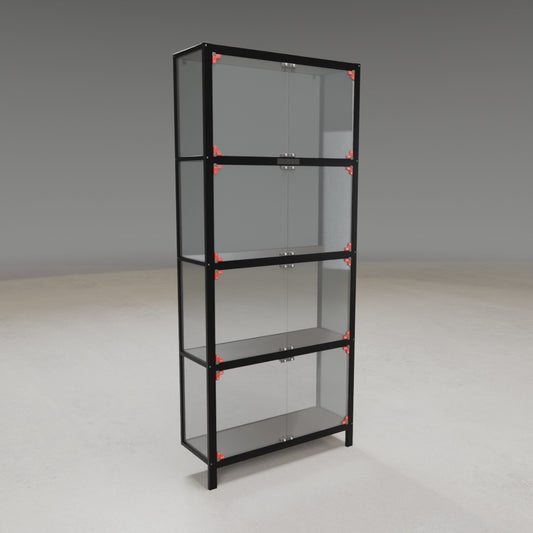 Display Cabinet 3D build animation: aluminum extrusion frame, 3D printed hinges, LEDs, wiring and acrylic doors assembling