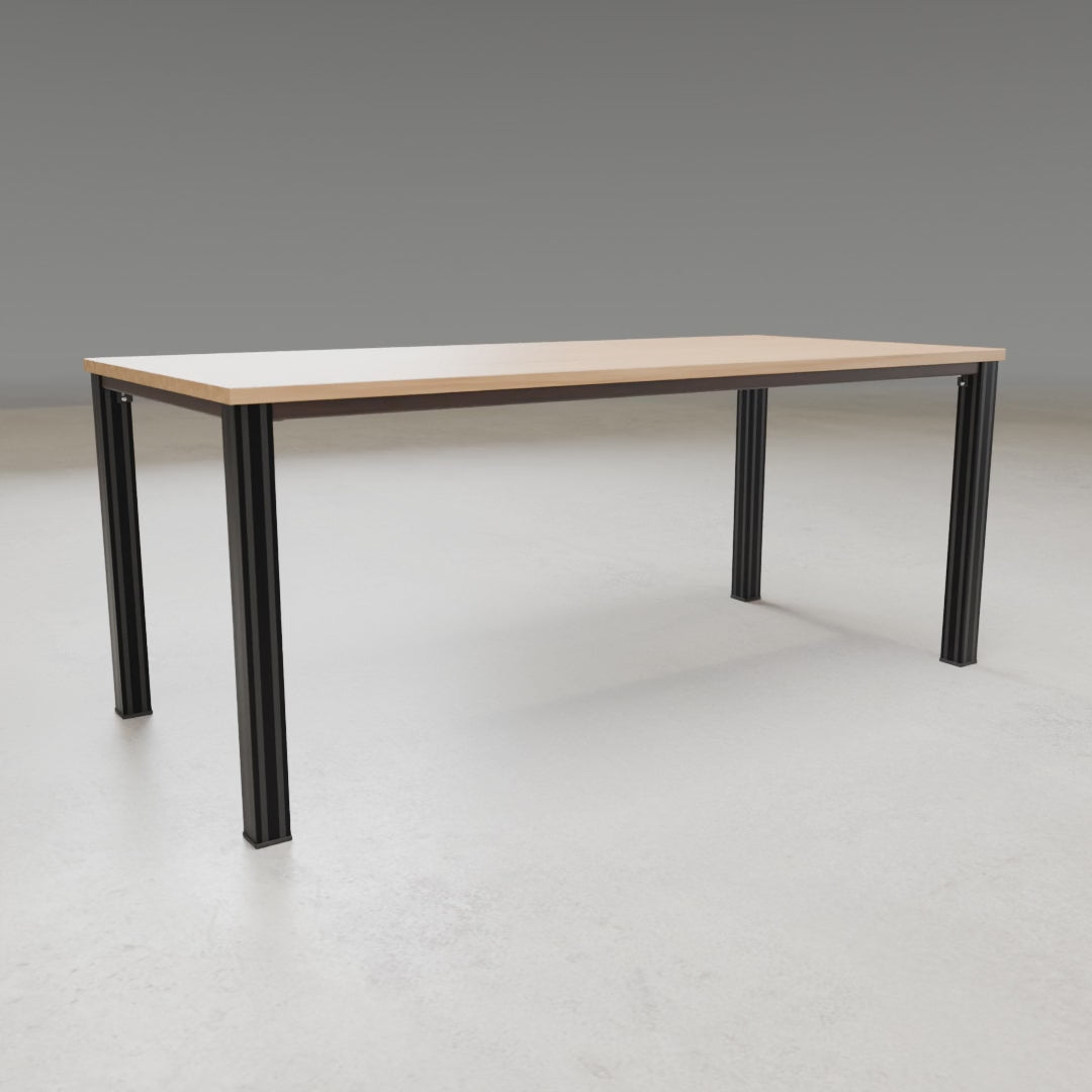Dining Table 3D build animation: aluminum extrusion legs, 3D printed leg bases, frame joints, wood strips and table top assembling